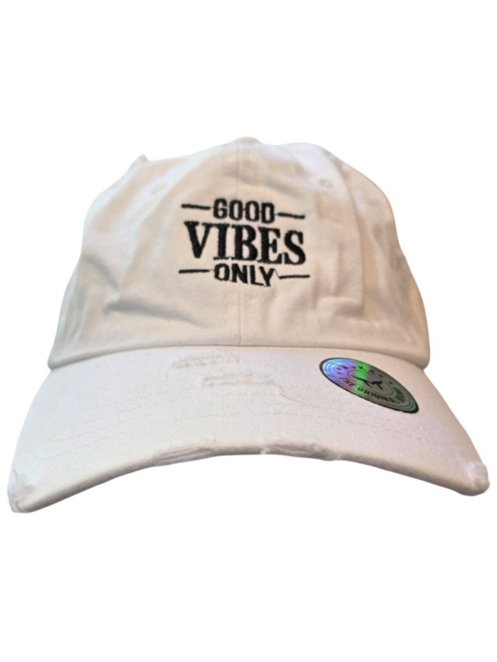 Muka Hat Good Vibes Only Embroidered White Distressed Adjustable Cap